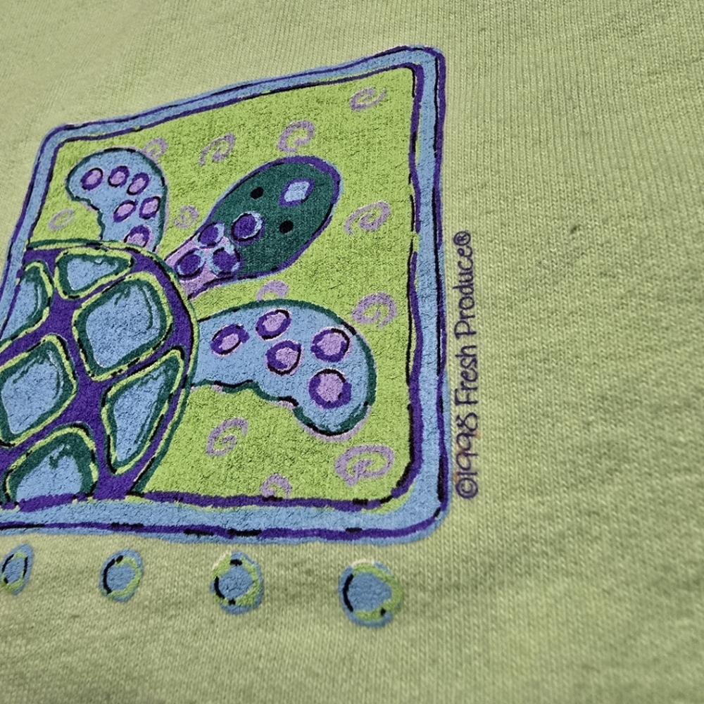 Vintage 90's Fresh Produce Sea Turtle Cropped Sweatshirt New Old Stock - Picture 2 of 8